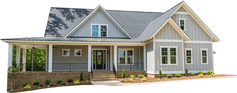 A house with a green background and white trim.